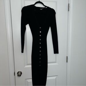 Stretchy Black Knit Midi Dress